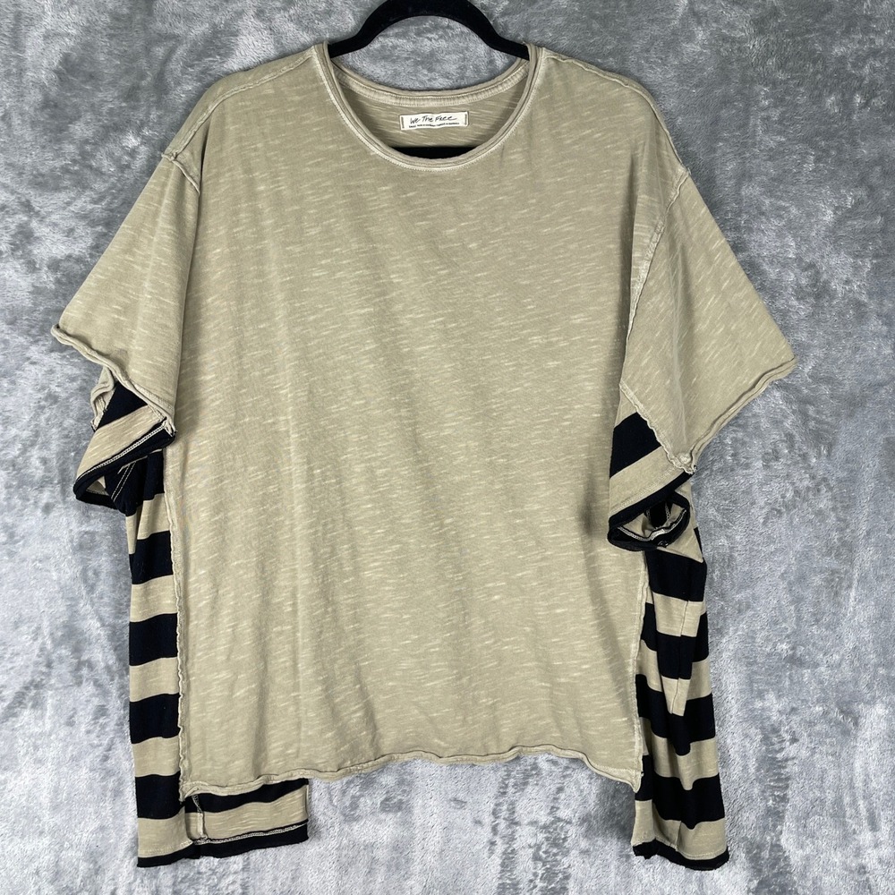 We The Free Layered Short Sleeve Tee in Beige and Black